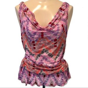 FREE PEOPLE Boho Cowl Neck Peplum Gauzy Tank Top S